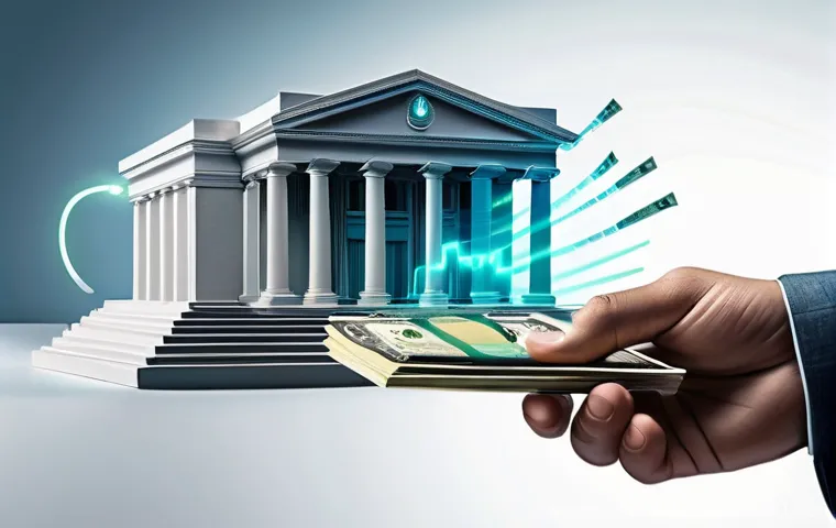 디지털화폐 발행 절차 - **Prompt:** A dynamic, high-tech illustration depicting the evolution of money. On one side, a hand ...