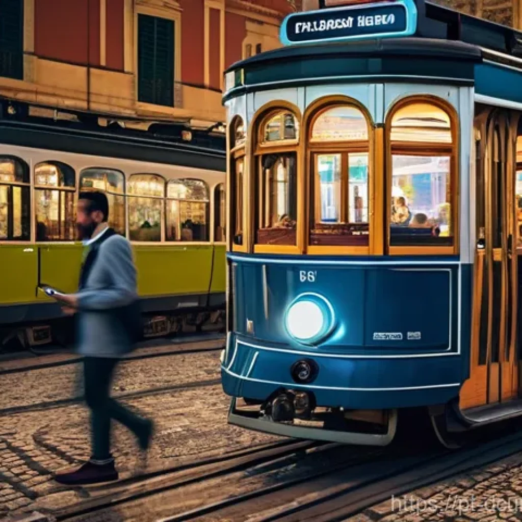 디지털화폐와 그린 파이낸스 - **Prompt:** A dynamic and modern scene in a bustling Portuguese city, perhaps with recognizable arch...