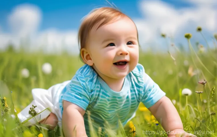 디지털화폐의 보안 위협 - **Prompt 1:** A cheerful toddler, around 18 months old, sitting in a vibrant green meadow under a cl...