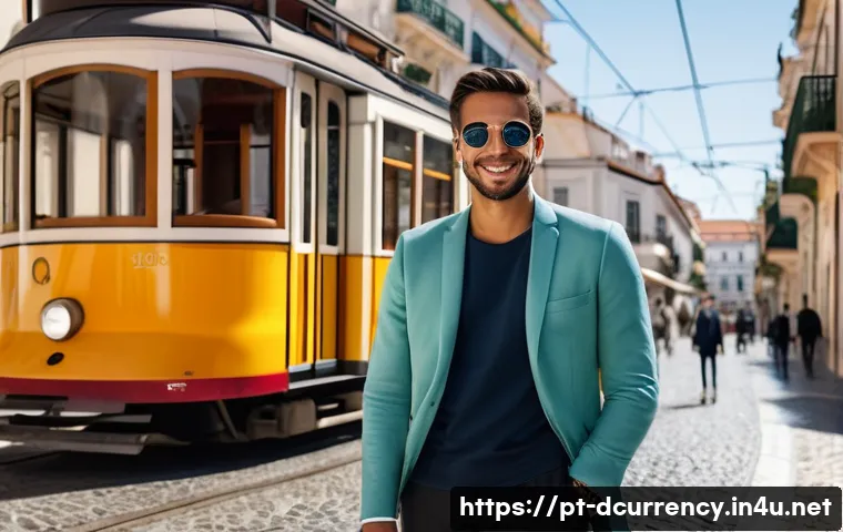 디지털화폐의 탈중앙화적 특성 - **Prompt:** "A Portuguese individual, casually but stylishly dressed, stands confidently on a modern...