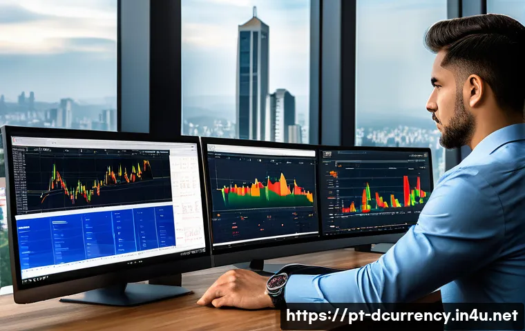 디지털화폐 차트 분석 - A detailed, modern cryptocurrency trading desk scene in São Paulo, Brazil, featuring a young profess...